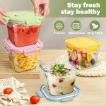 Borosilicate Glass Food Storage Containers 32 oz, 4 Cup Freezer Safe Glass Containers with Lids, Microwave Safe Soup Bowl, Small Square Meal Prep Jar for Salad, Fruit, Lunch, Ice Cream, Travel, 4 Pack