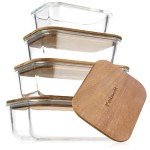 dokaworld Glass Food Storage Containers With Acacia Lids – Glass Meal Prep Containers – Set of 4 Airtight Stackable Food Storage Kitchen Containers – Eco-Friendly Oven Safe Nesting Lunch Containers