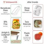 dokaworld Glass Food Storage Containers With Acacia Lids – Glass Meal Prep Containers – Set of 4 Airtight Stackable Food Storage Kitchen Containers – Eco-Friendly Oven Safe Nesting Lunch Containers
