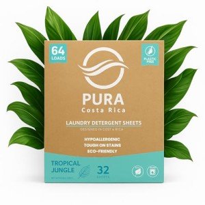Laundry Detergent Sheets - 32 Sheets (64 Loads) - Travel Friendly - Hypoallergenic - Non Toxic Laundry Detergent - Eco Friendly - Plastic-Free - Tropical Jungle Scent - For Sensitive Skin