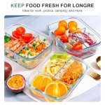 KOMUEE Glass Meal Prep Containers 3 Compartments, 5 Pack 36 oz, Glass Food Storage Containers with Lids, Airtight Lunch Bento Box, Portion Control, Freezer and Microwave Safe
