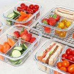 KOMUEE Glass Meal Prep Containers 3 Compartments, 5 Pack 36 oz, Glass Food Storage Containers with Lids, Airtight Lunch Bento Box, Portion Control, Freezer and Microwave Safe