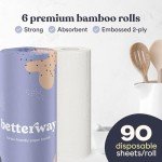 Betterway Bamboo Paper Towels - 6 Rolls, 2 Ply - Plastic Free, Disposable Kitchen Paper Towels - Select Size, Tree Free, Compostable, Strong & Absorbent, No Dyes