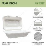 [50 COUNT]Harvest Pack 9 X 6" White Compostable Clamshell Food Containers, To go food container, Heavy-Duty Hinged Container, Disposable Bagasse Eco-Friendly Natural Sugarcane Takeout to go Box