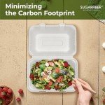 [50 COUNT]Harvest Pack 9 X 6" White Compostable Clamshell Food Containers, To go food container, Heavy-Duty Hinged Container, Disposable Bagasse Eco-Friendly Natural Sugarcane Takeout to go Box