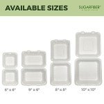 [50 COUNT]Harvest Pack 9 X 6" White Compostable Clamshell Food Containers, To go food container, Heavy-Duty Hinged Container, Disposable Bagasse Eco-Friendly Natural Sugarcane Takeout to go Box