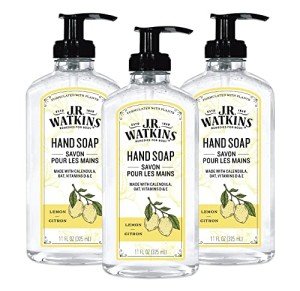 J.R. Watkins Liquid Hand Soap With Dispenser, Moisturizing Hand Soap, Alcohol-Free and Cruelty-Free, Use For Bathroom or Kitchen, Lemon, 11 Fl Oz, 3 Pack
