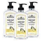 J.R. Watkins Liquid Hand Soap With Dispenser, Moisturizing Hand Soap, Alcohol-Free and Cruelty-Free, Use For Bathroom or Kitchen, Lemon, 11 Fl Oz, 3 Pack