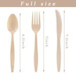 SOVEGLEE 300 Count Compostable Heavy Duty Silverware 100 Forks 100 Spoons 100 Knives, Large Disposable Biodegradable Cutlery, 7" No Plastic Eco Friendly Disposable Utensils Set for Wedding, Party, Office, Beige