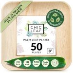 Chic Leaf Disposable Palm Leaf Plates - 50 Count, 8" Square, Natural - Bamboo Plates Disposable, Biodegradable & Compostable - Microwave Safe & Heavy Duty - Event & Party Supplies - Wedding Decor