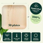 Chic Leaf Disposable Palm Leaf Plates - 50 Count, 8" Square, Natural - Bamboo Plates Disposable, Biodegradable & Compostable - Microwave Safe & Heavy Duty - Event & Party Supplies - Wedding Decor