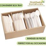 300-Piece Compostable Wooden Cutlery Set – 100 Forks, 100 Spoons, 100 Knives – Disposable Utensils in Paper Box Tray – Eco-Friendly for Restaurants, Schools, Offices, Parties, Catering