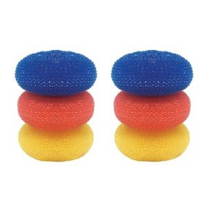 Lola Products Jumbo 4" Plastic Mesh Scouring Pads, Non-Scratch, Great for Pots, Dishwashing, Sinks, Appliances, Assorted Colors, 6 Pack