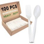 100pcs 100% Compostable Biodegradable Utensils Disposable Cutlery Set Cornstarch Spoon Fork Knife Alternative to Plastic (Spoon 50, Fork 50)
