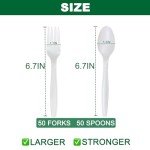 100pcs 100% Compostable Biodegradable Utensils Disposable Cutlery Set Cornstarch Spoon Fork Knife Alternative to Plastic (Spoon 50, Fork 50)