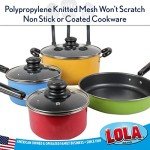 Lola Products Jumbo 4" Plastic Mesh Scouring Pads, Non-Scratch, Great for Pots, Dishwashing, Sinks, Appliances, Assorted Colors, 6 Pack