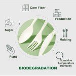 100pcs 100% Compostable Biodegradable Utensils Disposable Cutlery Set Cornstarch Spoon Fork Knife Alternative to Plastic (Spoon 50, Fork 50)