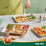 JOLLY CHEF Compostable 𝟱 Compartment Paper Plates 𝟭𝟭 * 𝟴 𝗶𝗻𝗰𝗵 [𝟭𝟬𝟬 𝗣𝗮𝗰𝗸] Heavy Duty Natural Divided Disposable Eco-Friendly Biodegradable Containers Food Trays for Dinner Lunch Buffet
