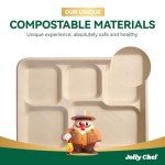 JOLLY CHEF Compostable 𝟱 Compartment Paper Plates 𝟭𝟭 * 𝟴 𝗶𝗻𝗰𝗵 [𝟭𝟬𝟬 𝗣𝗮𝗰𝗸] Heavy Duty Natural Divided Disposable Eco-Friendly Biodegradable Containers Food Trays for Dinner Lunch Buffet