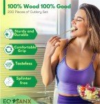 ECOSANX® 200 PCs Disposable Wooden Cutlery set 6.5" Splinter Free Compostable Utensils for party, Eco-Friendly, 100% All-Natural Bamboo Utensils set for picnic, Bamboo cutlery set for Events & More