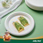 JOLLY CHEF Compostable Heavy Duty Plates 𝟭𝟬 𝗜𝗻𝗰𝗵 [𝟭𝟱𝟬 𝗣𝗮𝗰𝗸] Eco-Friendly Disposable White Paper Plates Bagasse Biodegradable Bulk for Party Dinner Sugarcane Fibers Round (White)