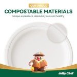 JOLLY CHEF Compostable Heavy Duty Plates 𝟭𝟬 𝗜𝗻𝗰𝗵 [𝟭𝟱𝟬 𝗣𝗮𝗰𝗸] Eco-Friendly Disposable White Paper Plates Bagasse Biodegradable Bulk for Party Dinner Sugarcane Fibers Round (White)