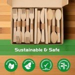 ÖKABODE Bamboo Utensils, 200 Pack - 100 Forks, 50 Knives, 50 Spoons 100% Bamboo Silverware Set, Disposable & Compostable Utensils, Eco-Friendly & Biodegradable Cutlery Alternative to Wooden Silverware