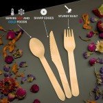 Envmax Disposable Wooden Cutlery Set 360 PCS - 100% Compostable Wooden Silverware [120 Forks, 120 Spoons, 120 Knives] - Wooden Disposable Utensils - Compostable Forks and Spoons - Silverware