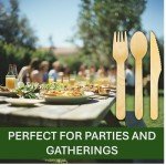 Envmax Disposable Wooden Cutlery Set 360 PCS - 100% Compostable Wooden Silverware [120 Forks, 120 Spoons, 120 Knives] - Wooden Disposable Utensils - Compostable Forks and Spoons - Silverware