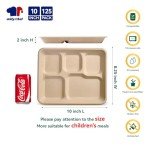 JOLLY CHEF Compostable 𝟱 Compartment Paper Plates 𝟭𝟬 * 𝟴 𝗶𝗻𝗰𝗵 [𝟭𝟮𝟱 𝗣𝗮𝗰𝗸] Heavy Duty Divided Disposable Eco-Friendly Biodegradable Containers Food Trays for Dinner Lunch Buffet(Brown)