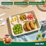 JOLLY CHEF Compostable 𝟱 Compartment Paper Plates 𝟭𝟬 * 𝟴 𝗶𝗻𝗰𝗵 [𝟭𝟮𝟱 𝗣𝗮𝗰𝗸] Heavy Duty Divided Disposable Eco-Friendly Biodegradable Containers Food Trays for Dinner Lunch Buffet(Brown)