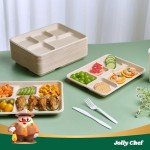 JOLLY CHEF Compostable 𝟱 Compartment Paper Plates 𝟭𝟬 * 𝟴 𝗶𝗻𝗰𝗵 [𝟭𝟮𝟱 𝗣𝗮𝗰𝗸] Heavy Duty Divided Disposable Eco-Friendly Biodegradable Containers Food Trays for Dinner Lunch Buffet(Brown)