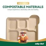 JOLLY CHEF Compostable 𝟱 Compartment Paper Plates 𝟭𝟬 * 𝟴 𝗶𝗻𝗰𝗵 [𝟭𝟮𝟱 𝗣𝗮𝗰𝗸] Heavy Duty Divided Disposable Eco-Friendly Biodegradable Containers Food Trays for Dinner Lunch Buffet(Brown)