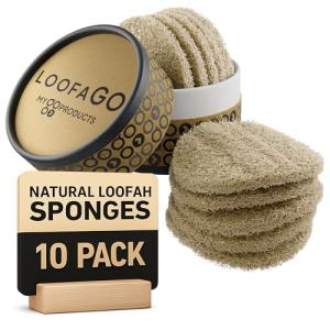 LoofaGO Natural Loofah Sponges (10-Pack) – Biodegradable, Eco-Friendly, Plastic-Free Scrubbers for Dishwashing, Shower, Kitchen & Body – Zero Waste Cleaning Pads by myGOproducts