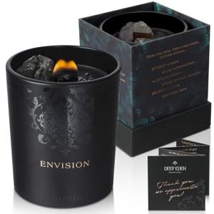 Deep Eden Scented Candle, Wood Wick, 7.4 Oz, Black - Luxurious, Powerful Manifestation Crystal Candle - Hand Poured with Natural Soy, Coconut and Beeswax - Essential Oils and Exotic Fragrance