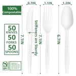 MISISIPI 150-Count Compostable Utensils Set - Heavy Duty BPI Certified, Plastic-Free Disposable Forks, Spoons, Knives for BBQ, Camping, Events, Plant-Based Cutlery