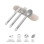 Bentgo Stainless Travel Utensil Set - Reusable 3-Piece Silverware Set with Carrying Case, High-Grade Premium Steel, BPA-Free Case, Eco-Friendly - Ideal for Travel, Camping, and Office Use (Sand)