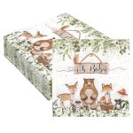 yuuzue 100 Pcs Woodland Baby Shower Napkins, Forest Animal Decorative Paper Napkins Oh Baby Disposable Napkins Luncheon Dinner Napkins Woodland Baby Shower Decorations for Boys Girls Kids, 6.5" x 6.5"