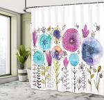 Ambesonne Dragonfly Shower Curtain, Hello Summer Concept Dandelion and Winged Bug Be Happy Art, Cloth Fabric Bathroom Decor Set with Hooks, 69" W x 70" L, Blue Pink