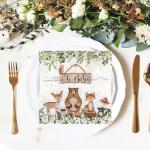 yuuzue 100 Pcs Woodland Baby Shower Napkins, Forest Animal Decorative Paper Napkins Oh Baby Disposable Napkins Luncheon Dinner Napkins Woodland Baby Shower Decorations for Boys Girls Kids, 6.5" x 6.5"