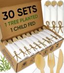 EcoPreps Premium Pre-Rolled Napkin and Bamboo Cutlery Set (30 Pack, 120 PCS) 100% Biodegradable, Eco-Friendly, Disposable Wrapped Cutlery - Includes Pre-Wrapped Bamboo Forks, Knives, Spoons, & Napkins