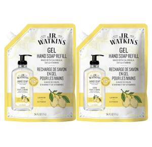 J.R. Watkins Gel Hand Soap Refill, Moisturizing Hand Wash, Formulated with Plant-Based Cleansers, Alcohol-Free, Cruelty-Free, Lemon, 34 Fl Oz, 2 Pack