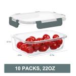 KOMUEE 10 Packs 22 oz Glass Meal Prep Containers, Glass Food Storage Containers with Lids, Airtight Lunch Boxes BPA Free, Microwave and Freezer Safe