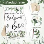 Roowest 35 Pcs Baby Shower Bibs Games Design Wooden Baby Shower Party Game Sign DIY Bodysuit Sign 15 White Blank Feeder Bibs 9 Newborn Bodysuit 10 Markers for Boys Girls(Greenery)