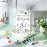 Roowest 35 Pcs Baby Shower Bibs Games Design Wooden Baby Shower Party Game Sign DIY Bodysuit Sign 15 White Blank Feeder Bibs 9 Newborn Bodysuit 10 Markers for Boys Girls(Greenery)