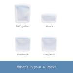 Stasher Premium Silicone Reusable Food Storage Bags, 4-Pack, Clear, Multi-Use Food Storage Bags, Lunch Bag, Travel Containers, BPA Free, Leak-free, Dishwasher-Safe, Eco-friendly