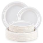 ECOLipak 120 Pack Compostable Paper Plates, 9 inch and 7 inch Heavy Duty Disposable Paper Plates, Eco friendly Sugarcane Biodegradable for Party Dinner Birthday