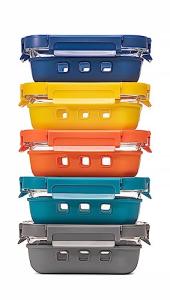 GC GENICOOK Glass Food storage container with Glass lids Glass Bento Box Set Lunch box Eco Friendly Meal Prep Containers Airtight – Plastic Free, silicon sleeve BPA Free 4.4cup/ 5 * 1050ml