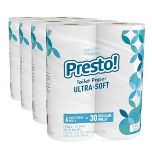 Amazon Brand - Presto! 2-Ply Ultra-Soft Toilet Paper, 24 Family Mega Rolls = 120 regular rolls, 6 Count (Pack of 4), Unscented