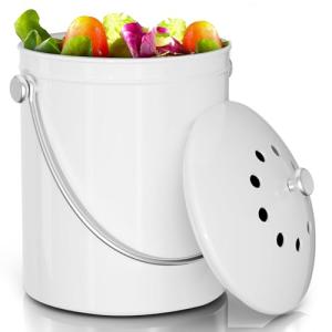 Utopia Kitchen Compost Bin for Kitchen Countertop, 1.3 Gallon Compost Bucket for Kitchen with Lid, Includes 1 Spare Charcoal Filter (White)